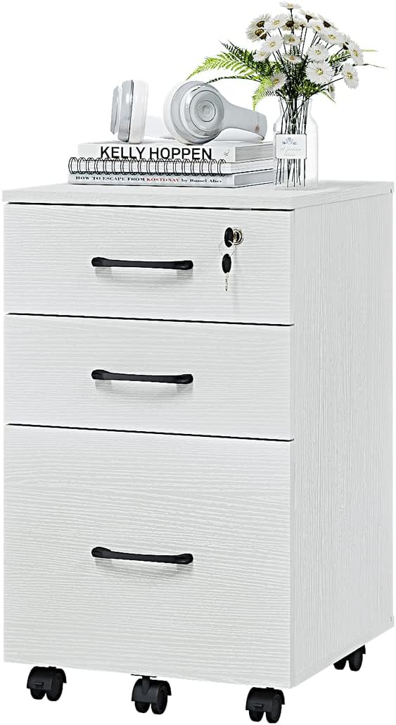 Panana 3 Drawer Wood Mobile File Cabinet, Under Desk Storage Drawers Small File by Panana