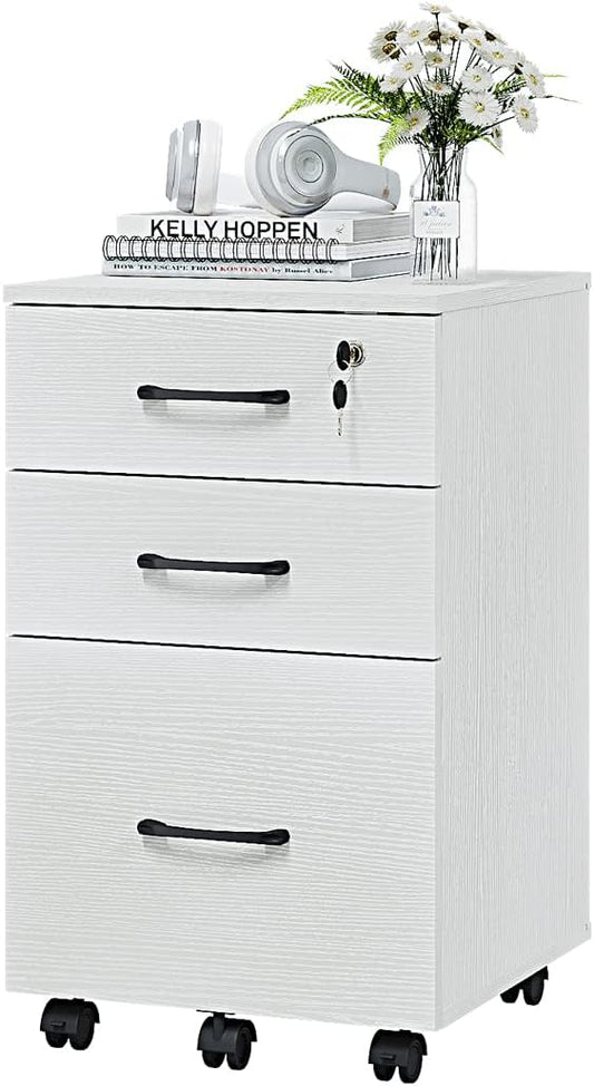 Panana 3 Drawer Wood Mobile File Cabinet, Under Desk Storage Drawers Small File by Panana