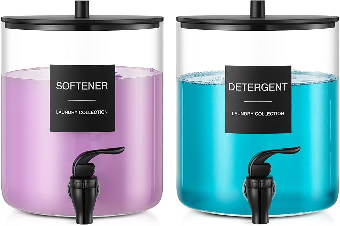 Glass Laundry Detergent Dispenser, 128 oz / 3.5L Fabric Softener Dispenser by TIPGO