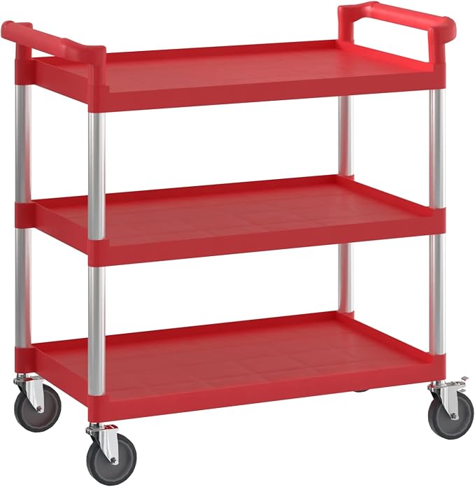 Red Utility/Bussing Cart with Three Shelves by Krollen+Industrial