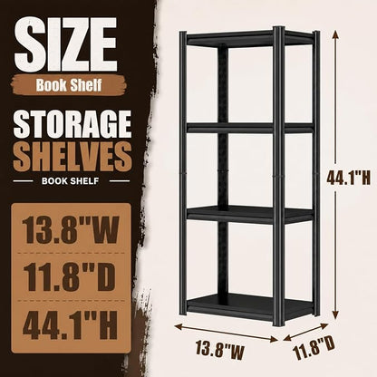 4 Tier Metal Bookshelf, Adjustable Tall Bookcase, Heavy Duty 2400 LBS Modern - Image 2