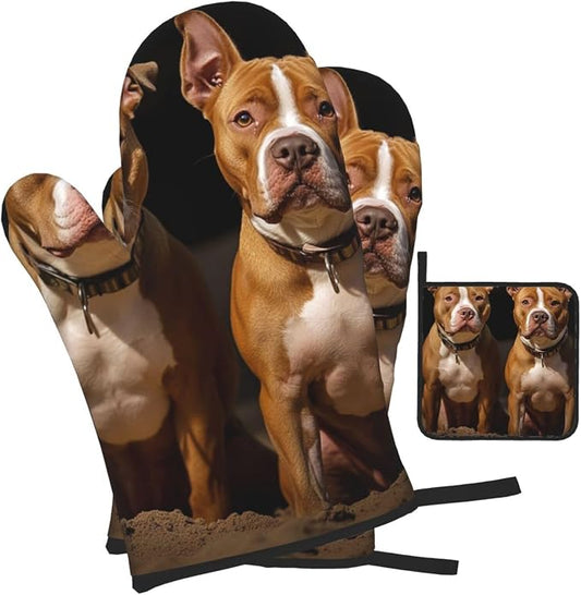 Oven Mitts and Pot Holders Sets of 3 Pitbull Dogs Oven Mitts 3 Pcs Heat by Unknown