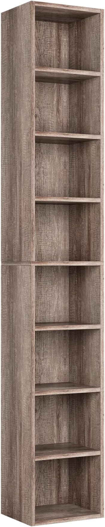 FOTOSOK Bookshelf Bookcase 8-Tier Narrow Bookshelf Tall CD Media Tower Rack | - Image 9