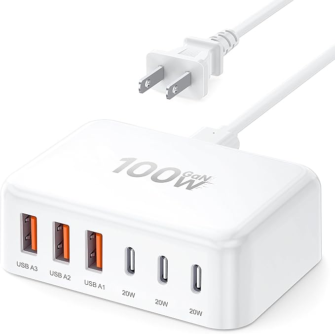 USB C Fast Charger, 100W GaN 6 Port Type C Charging Station Hub Block Cube by BREEKET