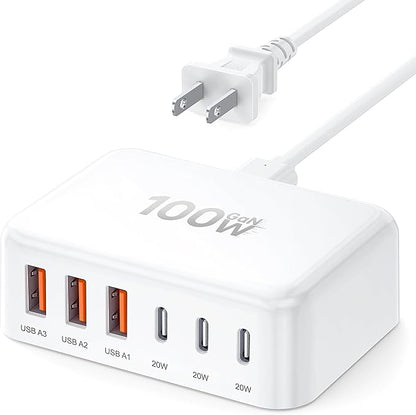 USB C Fast Charger, 100W GaN 6 Port Type C Charging Station Hub Block Cube by BREEKET