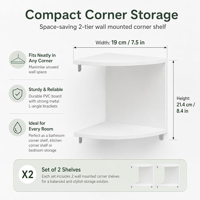 No-Drill Corner Shelf Wall Mount, 2-Tier Thickened 12mm Floating Bookshelf - Image 2