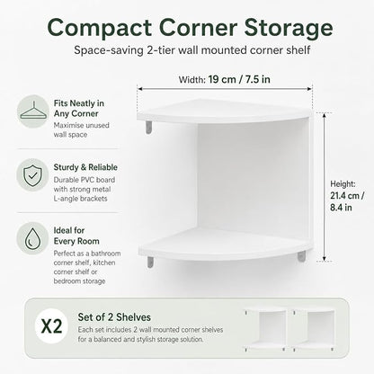 No-Drill Corner Shelf Wall Mount, 2-Tier Thickened 12mm Floating Bookshelf - Image 2