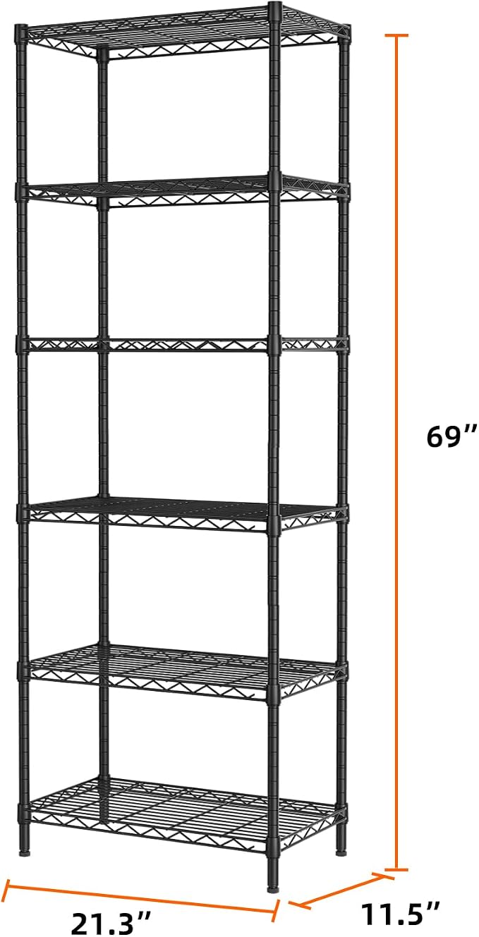 SINGAYE 6 Tier Adjustable Storage Shelf Wire Shelving Unit Metal Shelves - Image 3
