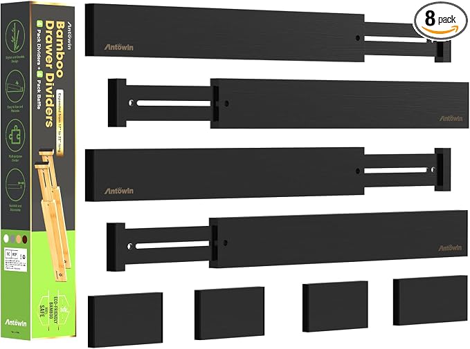 ANTOWIN Bamboo Drawer Dividers Organizers, Drawer Separators Splitter, 17-22 by ANTOWIN