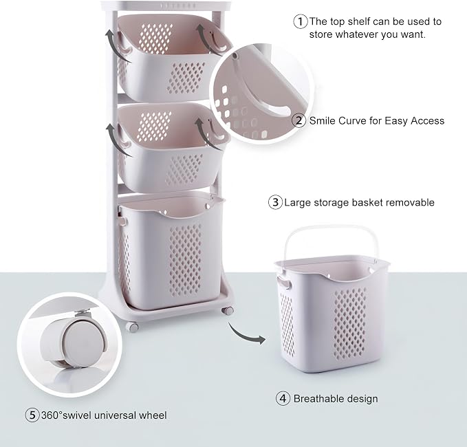 4-Tier Vertical Laundry Hamper Sorter, Laundry Storage Organizer - Image 3