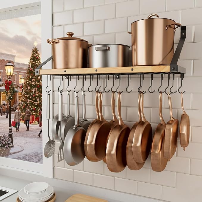 KES Pot Rack Wall Mounted 34 Inch, Pot and Pan Hanging Rack by KES