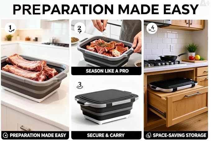 8L/16L BBQ Prep Tub with Cutting Board, Lid & Complimentary Mitts/Gloves – - Image 3