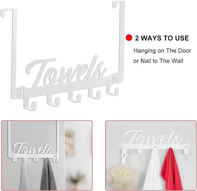 Azmoncy 2 Pack Over The Door Hooks, Towel Rack - Image 4