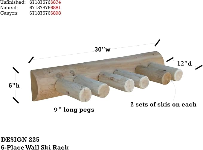 6-Place Log Ski Rack Wall Mount, Indoor Ski Storage Rack - Image 2
