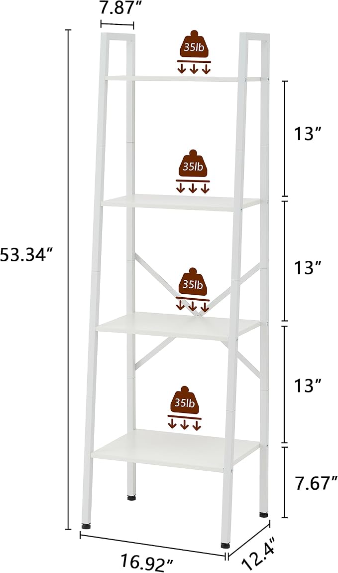 Hoctieon 4-Tier Industrial Ladder Bookshelf, Narrow Ladder Shelf, Tall Standing - Image 3