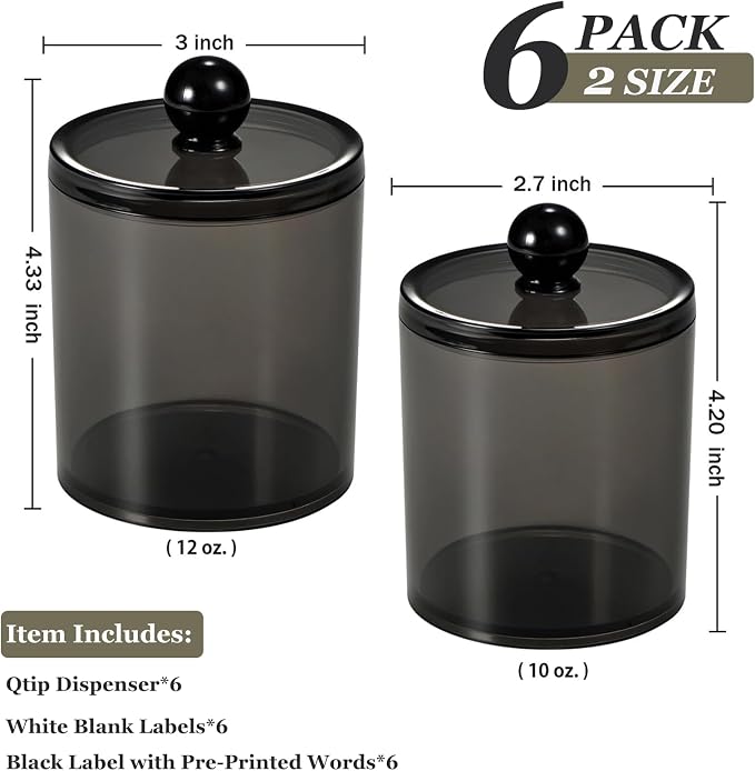 SheeChung 6 Pack Qtip Holder, 12oz & 10oz Acrylic Bathroom Organizer Set - Image 3