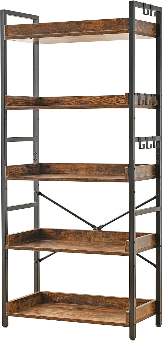 HCHQHS Adjustable 5 Tier Open Bookcase, Rustic Farmhouse Book Shelves, by HCHQHS