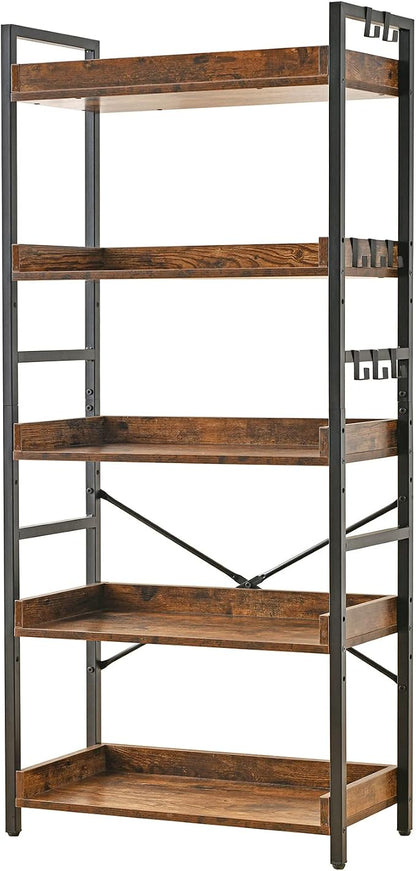 HCHQHS Adjustable 5 Tier Open Bookcase, Rustic Farmhouse Book Shelves, by HCHQHS
