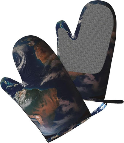 Earth Print Oven Mitts Set of 2, Heat Resistant Silicone Oven Mittens Gloves - Image 3
