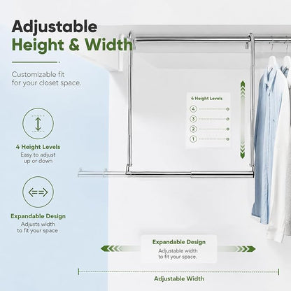 2 Pack Hanging Closet Rod Stainless Steel, Adjustable Width & Height 16–27.5 in - Image 7