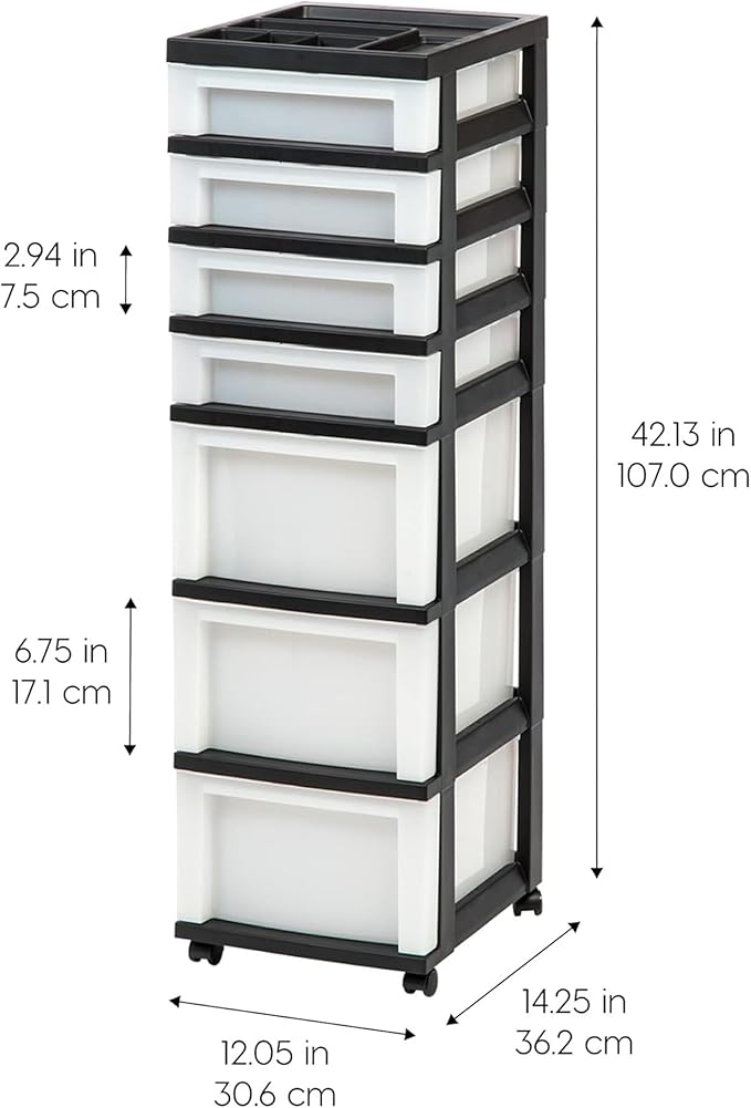 IRIS USA 2 Pack 7-Drawer Plastic Storage Rolling Organizer Cart - Image 3