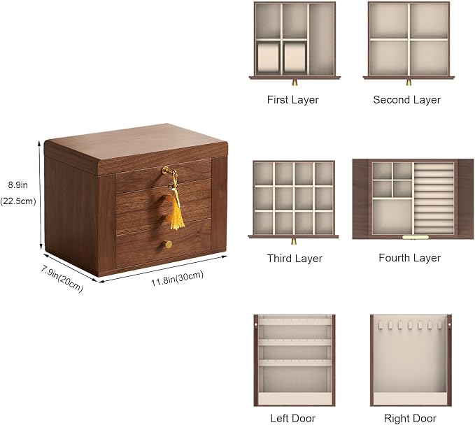 Black Walnut Wooden Jewelry Box, Wood Jewelry Organizer - Image 3