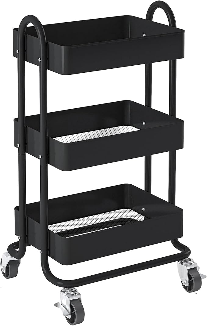 Metal Rolling Cart, 3-Tier Metal Rolling Cart by Elitehouse