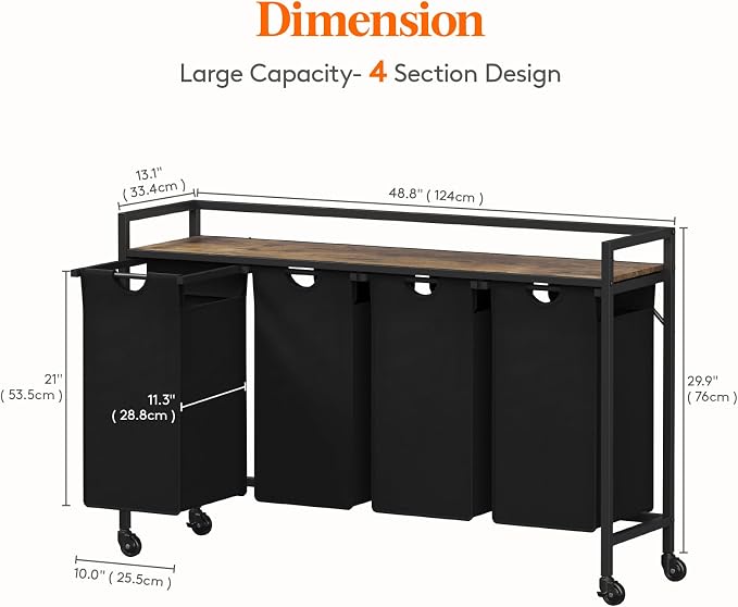 Lifewit Laundry Hamper 4 Section, 168L Pull out Laundry Clothes Basket Organizer - Image 3