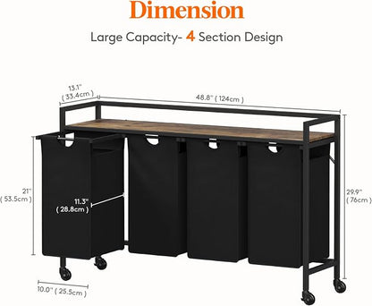 Lifewit Laundry Hamper 4 Section, 168L Pull out Laundry Clothes Basket Organizer - Image 3
