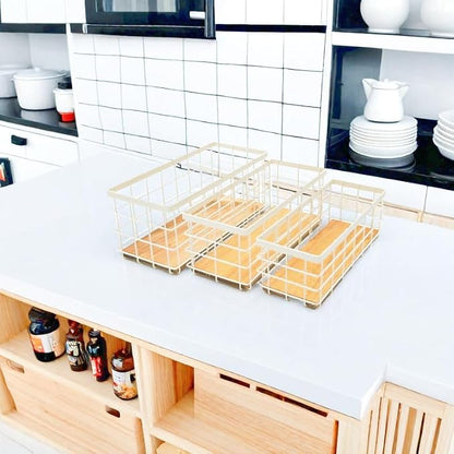 TIEYIPIN Farmhouse Decor Metal Wire Storage Baskets, Wood Base Containers - Image 2