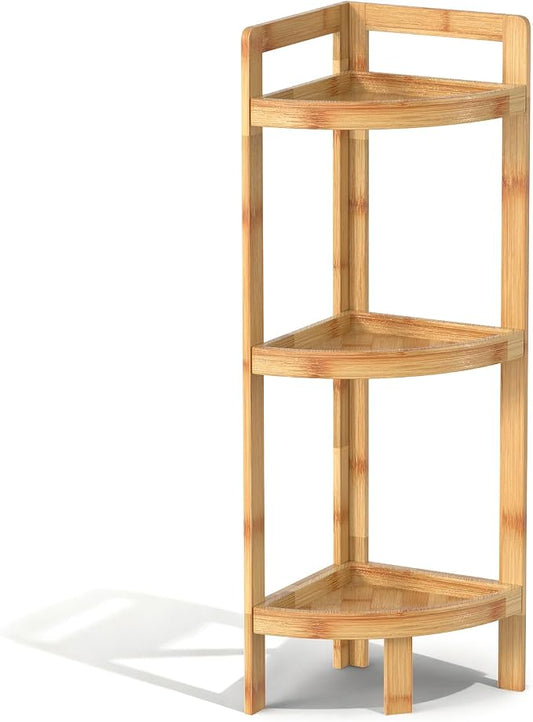 2026 New Bamboo Standing Shelf, 3 Tier Corner Shelf Stand, Free-Standing Shelf by Unknown