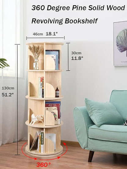 Bear Qiaqia 4 Tier Rotating Bookshelf, 360° Wooden Spinning Bookcase | Spinning - Image 3