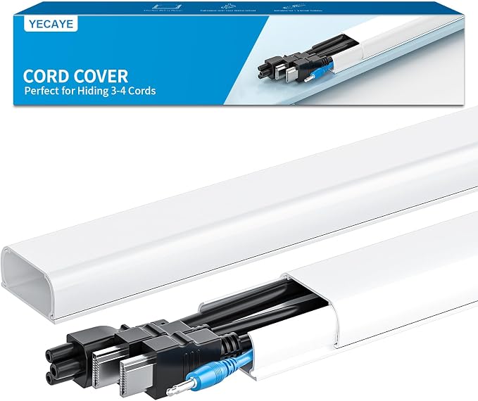 Yecaye 142in Wall Cord Hider for 3-4 Cords, On-Wall Cord Cover Channel by Yecaye