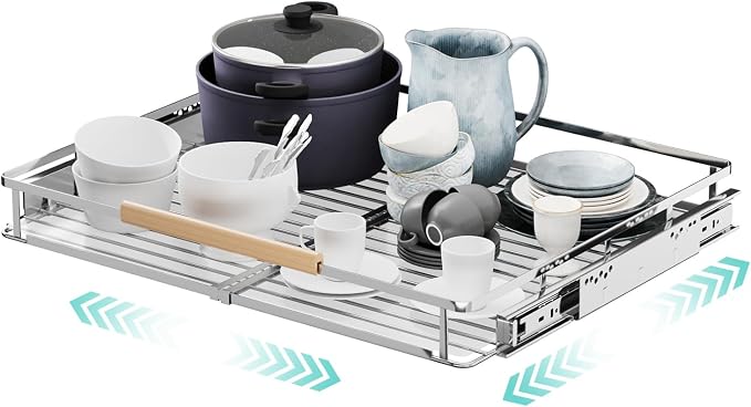 Expandable Pull Out Cabinet Organizer, Adjustable Width:17.1~28''W x 22.5''D by jkxoo