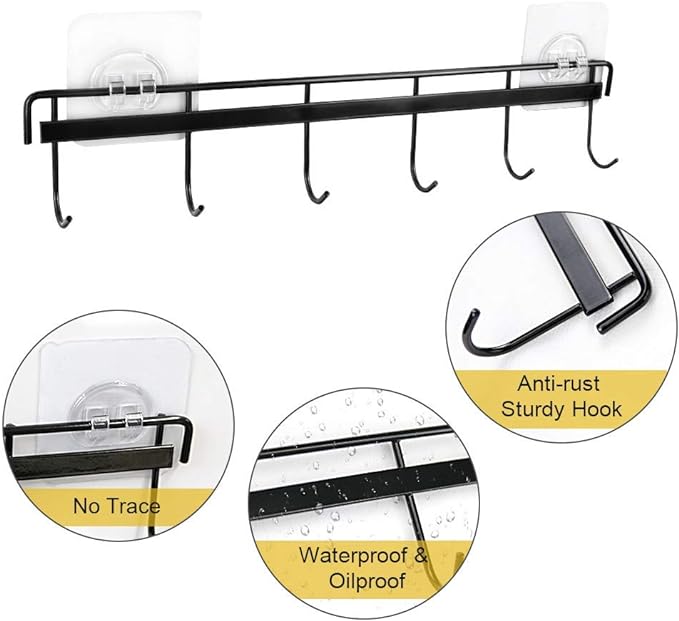 YiZhi Adhesive Wall Hooks Rack Kitchen Rail, Space Saving Utensil Holder No - Image 3