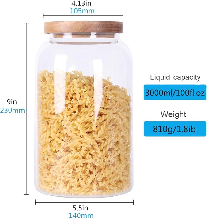 SAIOOL Modern Design Transparent Glass Food Storage Jars, 100FL OZ | 3000ml - Image 3