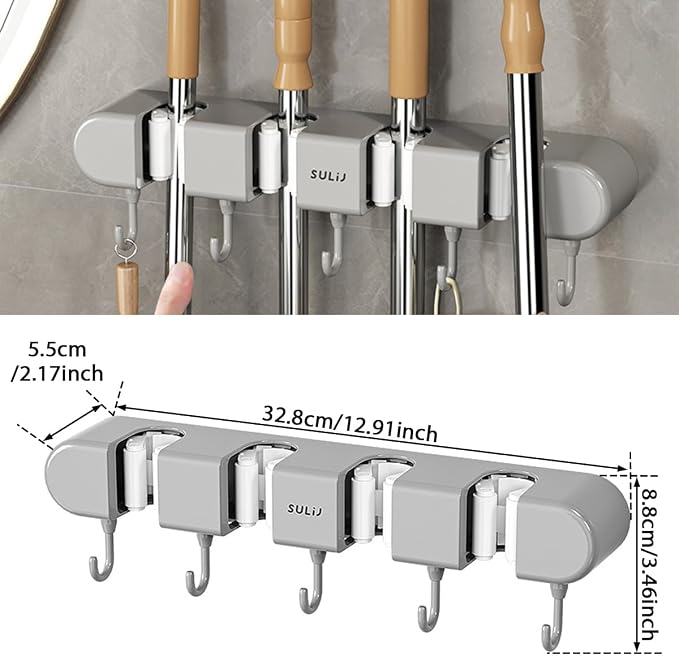 2Pcs Broom Holder Wall Mount, No-Drilling Self-Adhesive Mop and Broom Storage - Image 8