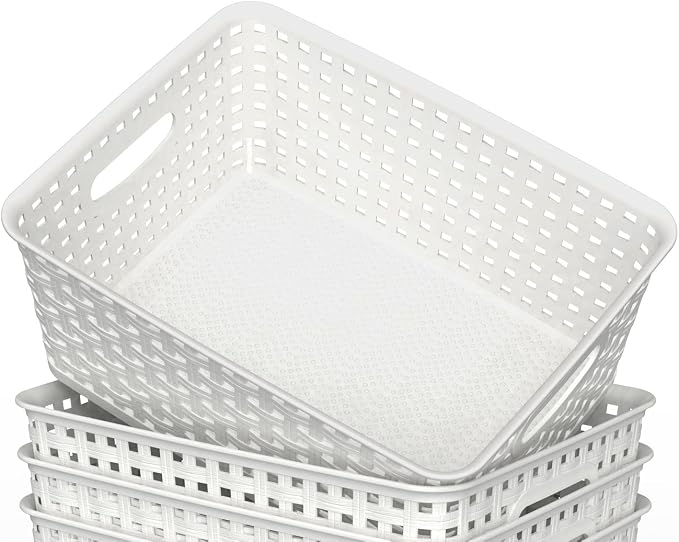 WYT 12-Pack Plastic Small Shelf Storage Weave Baskets - Image 4