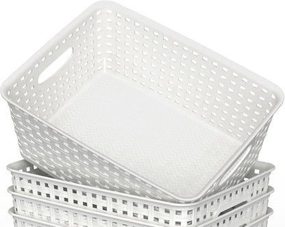 WYT 12-Pack Plastic Small Shelf Storage Weave Baskets - Image 4