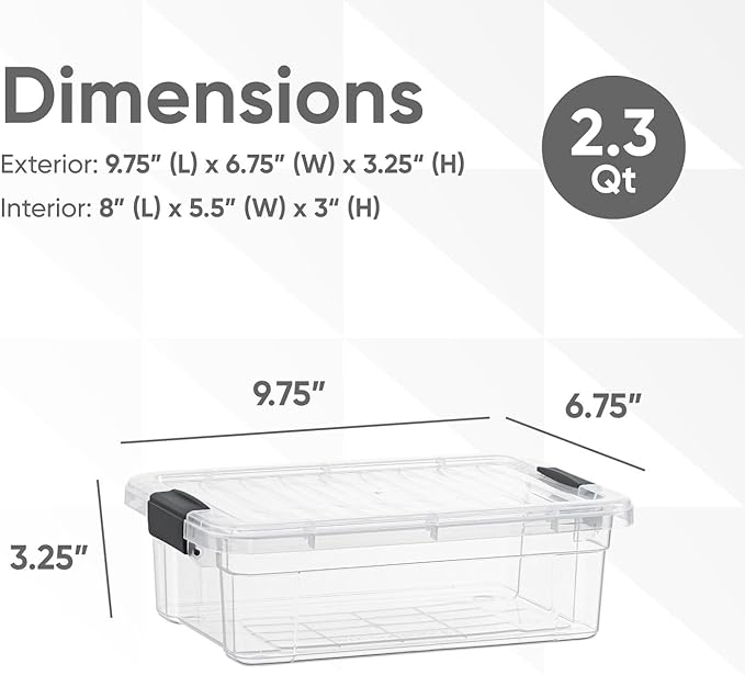 Superio Storage Bins with Lids- 6 Pack, 2.3 Qt Clear Boxes - Image 2