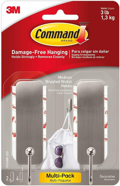 Command Medium Brushed Nickel Wall Hook, 2 Coat Hooks and 4 Strips, Damage-Free by Unknown