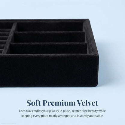 Elsjoy 8 Pack 4 Styles Black Velvet Jewelry Trays, Jewelry Organizer Tray - Image 5