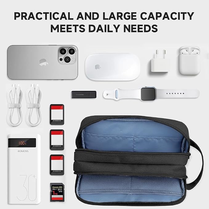 Teskyer Double Layer Cable Organizer Bag, Travel Tech Pouch, Water Resistant - Image 4