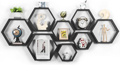 CADUKE Hexagon Floating Shelves Set of 8, Hanging Shelf Storage Racks, Living - Image 7