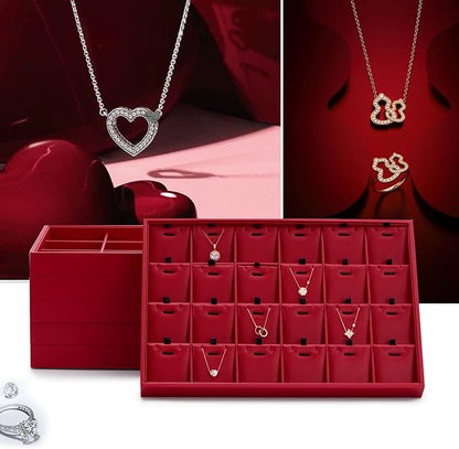 Oirlv Gorgeous Red Leather Jewelry Tray Necklace Bracelet Long Chain Storage - Image 2