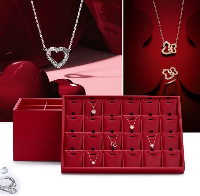 Oirlv Gorgeous Red Leather 24 Grid Jewelry Tray - Image 2