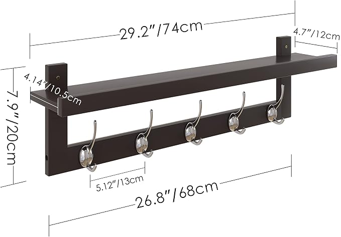 SMIBUY Coat Hooks with Shelf Wall-Mounted, 29.2 Inch Entryway Coat Rack - Image 2