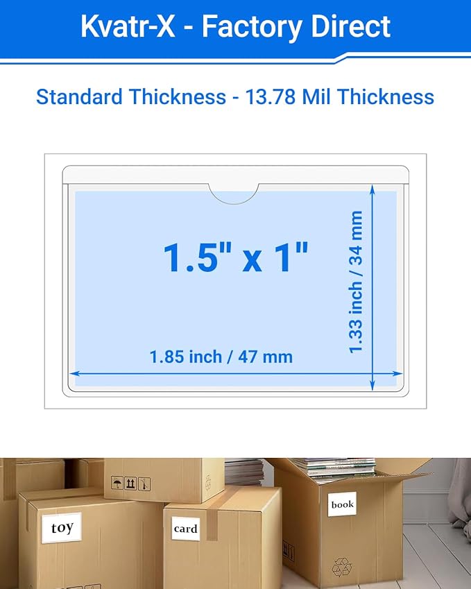 20 PCS Clear Self Adhesive Plastic Label Pockets, Top Loading Business & - Image 2