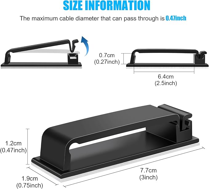 XHF 80 PCS Self Adhesive Cable Clips Black, Wire Clips Cable Management Wire - Image 2