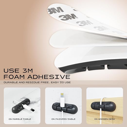 USB Cable Organizer Clips Cord Holder, 6 Packs Black Self Adhesive Desk Cord - Image 4